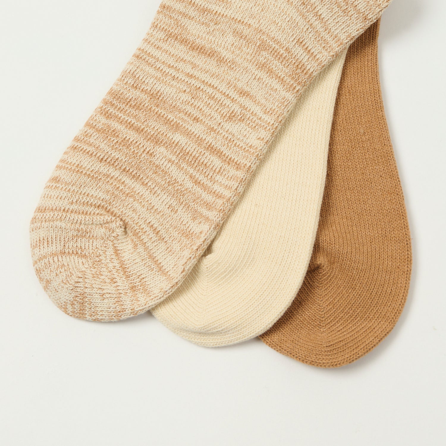 RoToTo Organic Daily Three Pack Ribbed Crew Sock - Ecru/Brown
