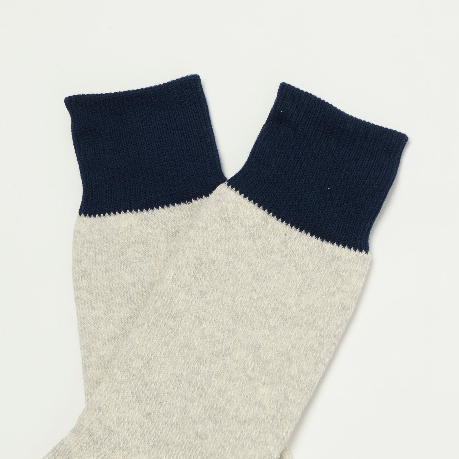 RoToTo Silk & Cotton Double Face Crew Sock - Navy/Light Grey