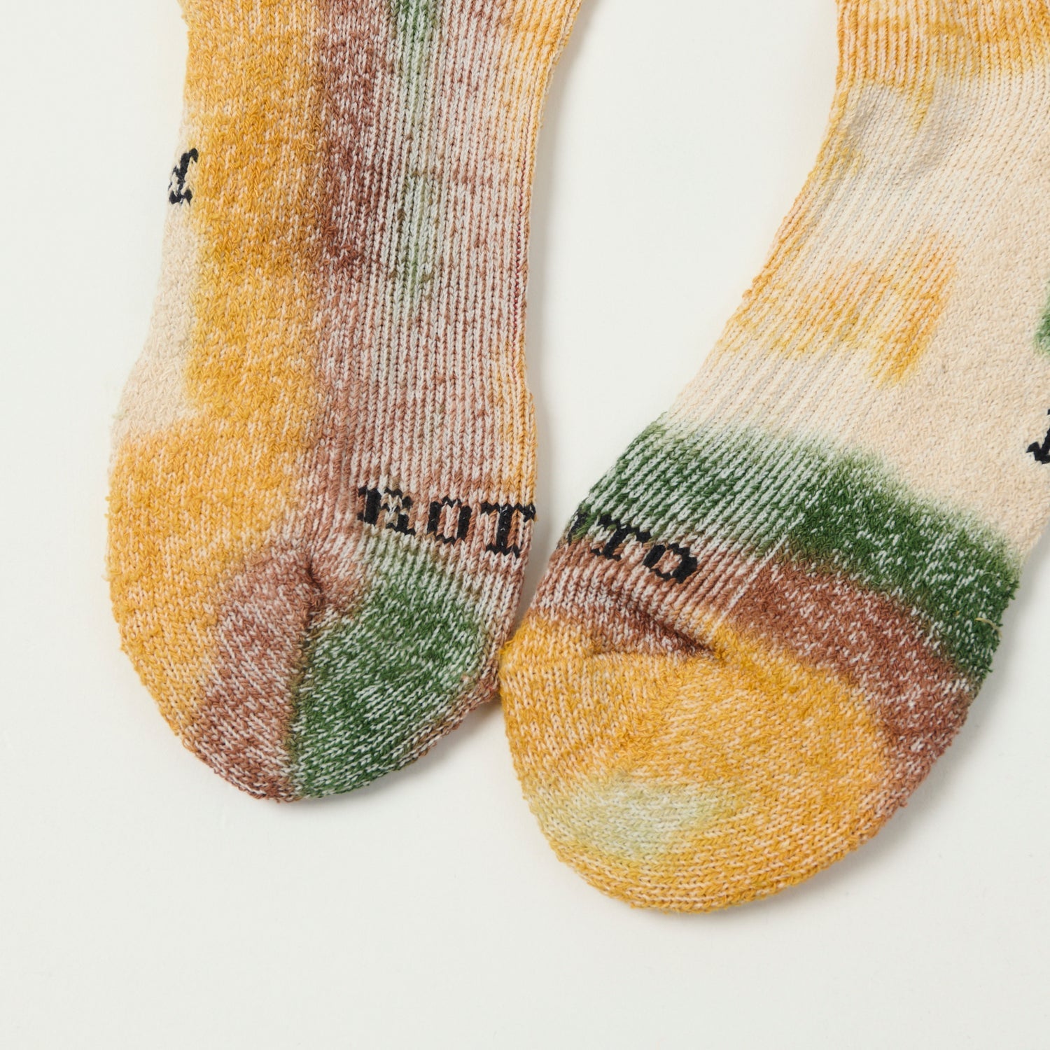 RoToTo Tie Dye  Organic Cotton Pile Ankle Sock - Green/Gold/Brown