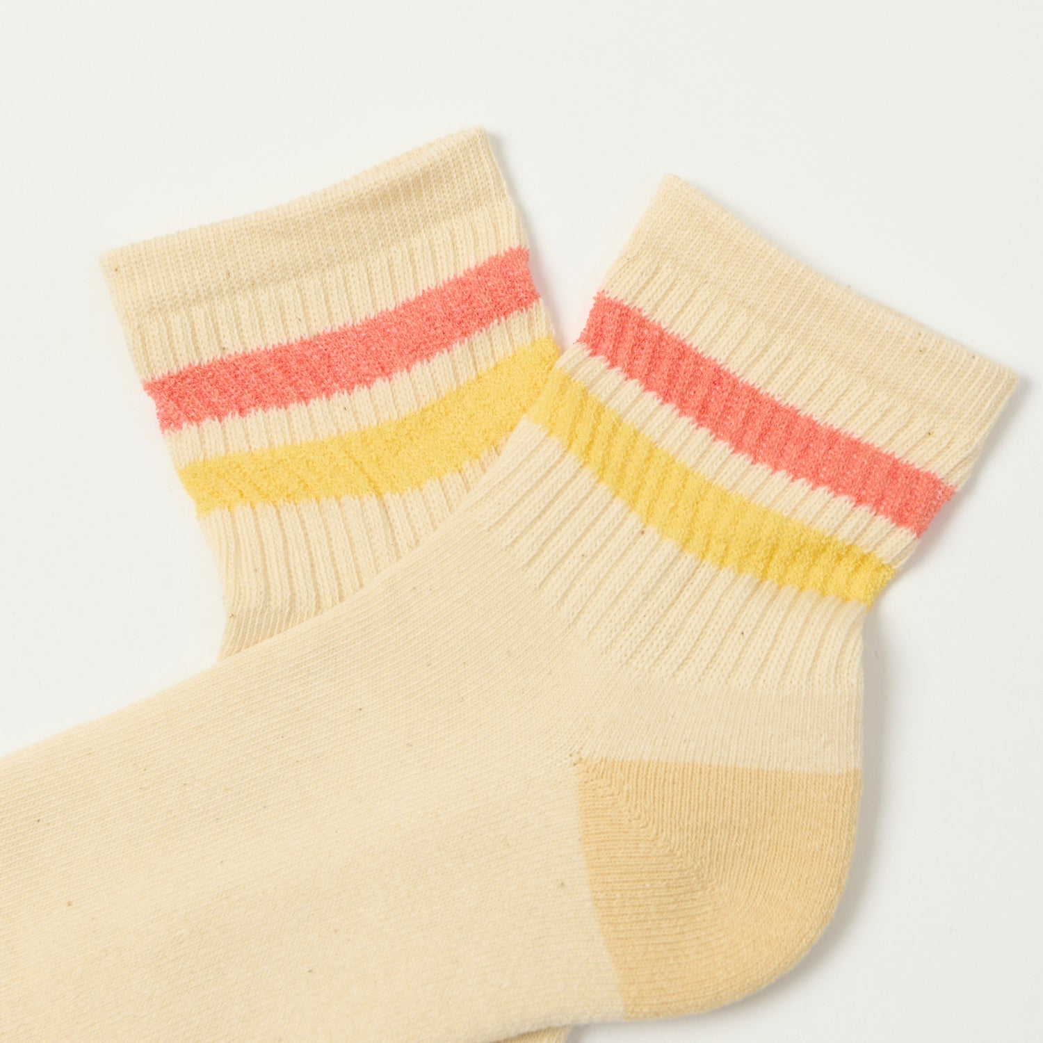 RoToTo Retro Athletic Ankle Sock - Coral/Yellow