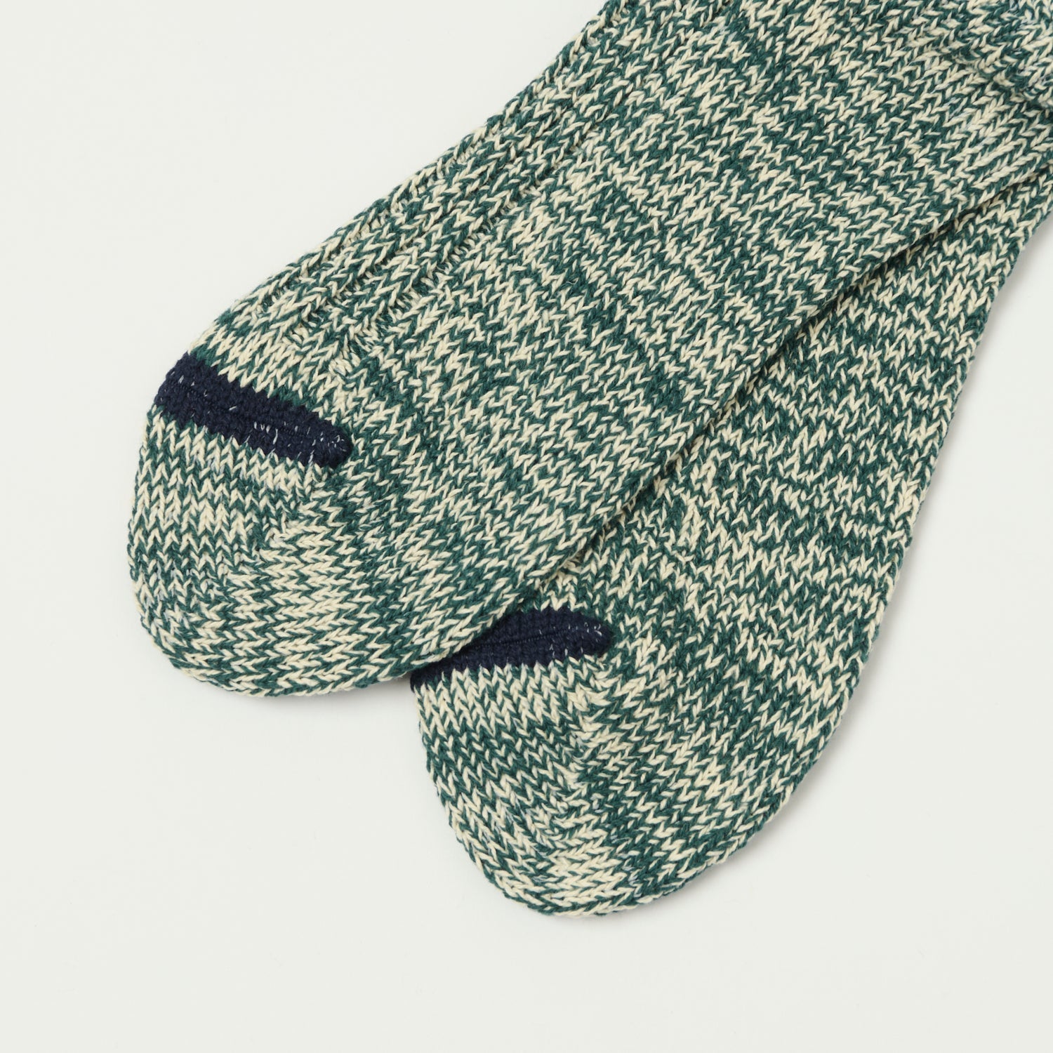 RoToTo Recycled Cotton Ribbed Crew Sock - Dark Green/Ivory