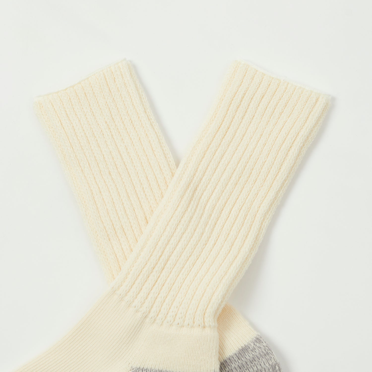 RoToTo Coarse Ribbed Oldschool Crew Sock - Ecru