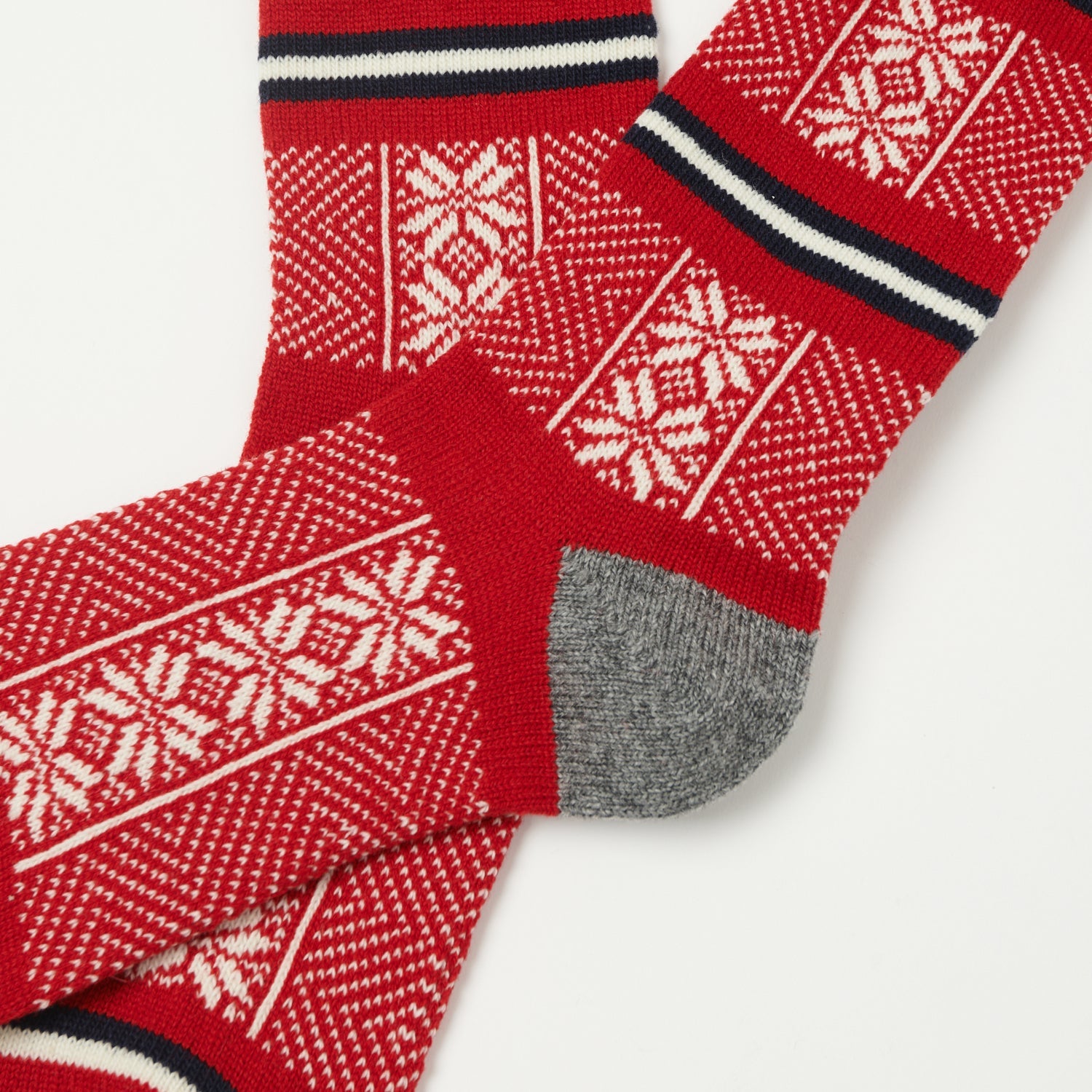 RoToTo Jacquard Crew Sock Ski Pattern - Red/Ivory