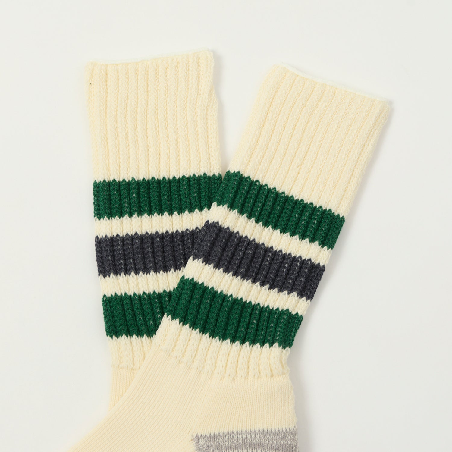 RoToTo Coarse Ribbed Oldschool Crew Sock - Green/Charcoal