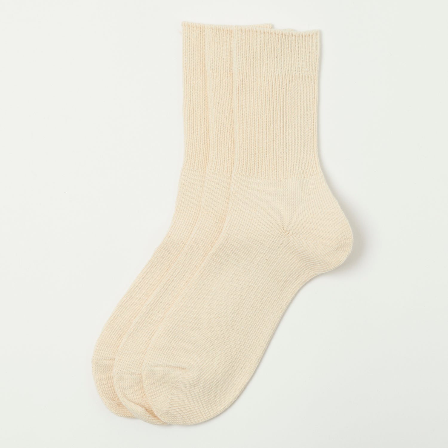 RoToTo Organic Daily Three Pack Ribbed Crew Sock - Ecru