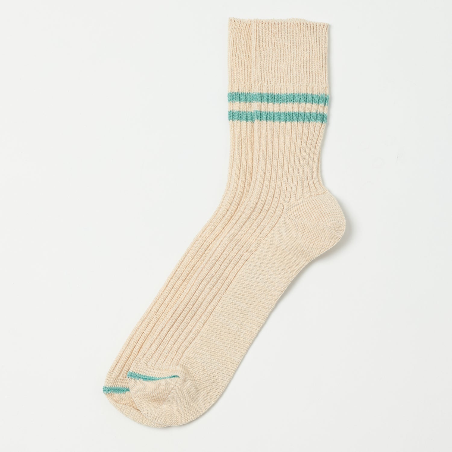 RoToTo Hemp & Organic Cotton Stripe Sock - White Sand/Turquoise