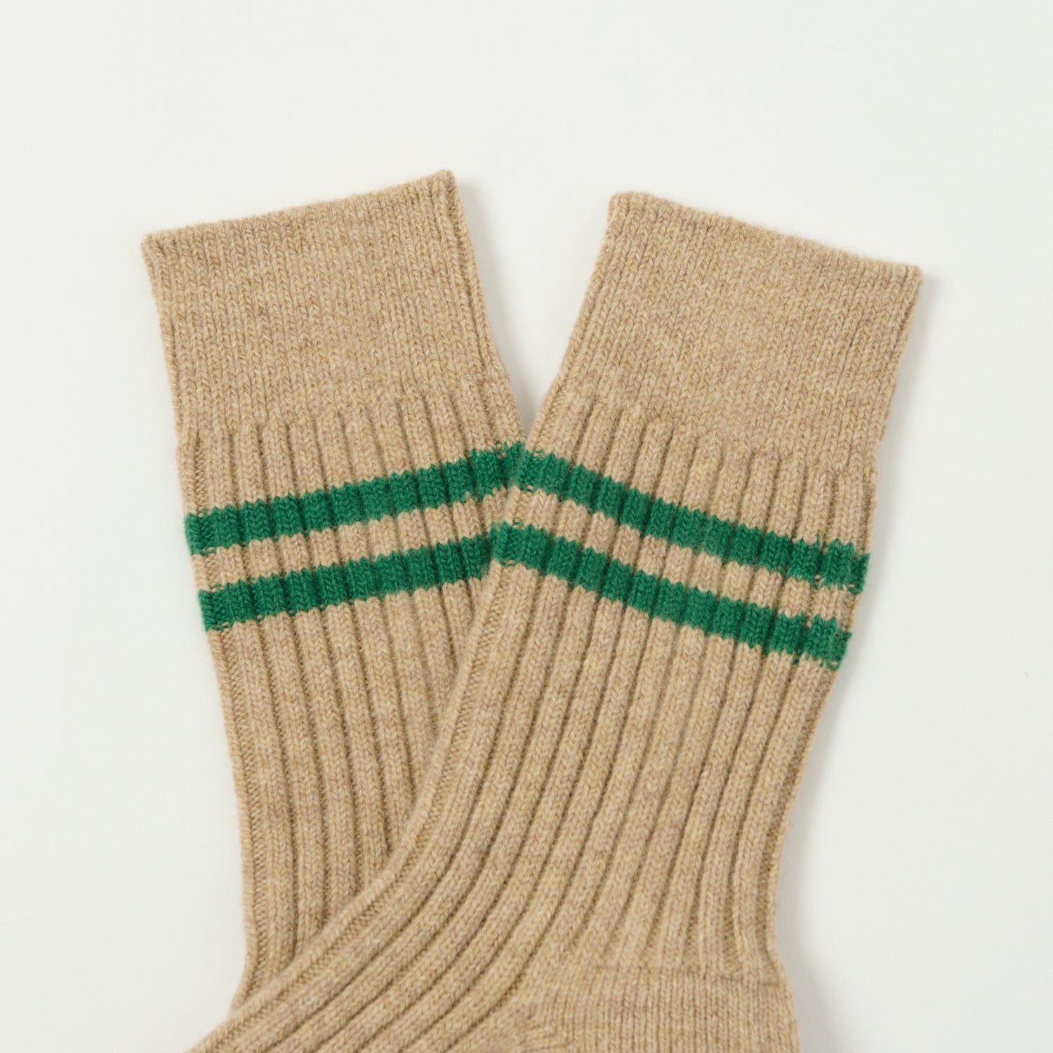 RoToTo Merino Lambs Wool Stripe Sock - Beige/Green
