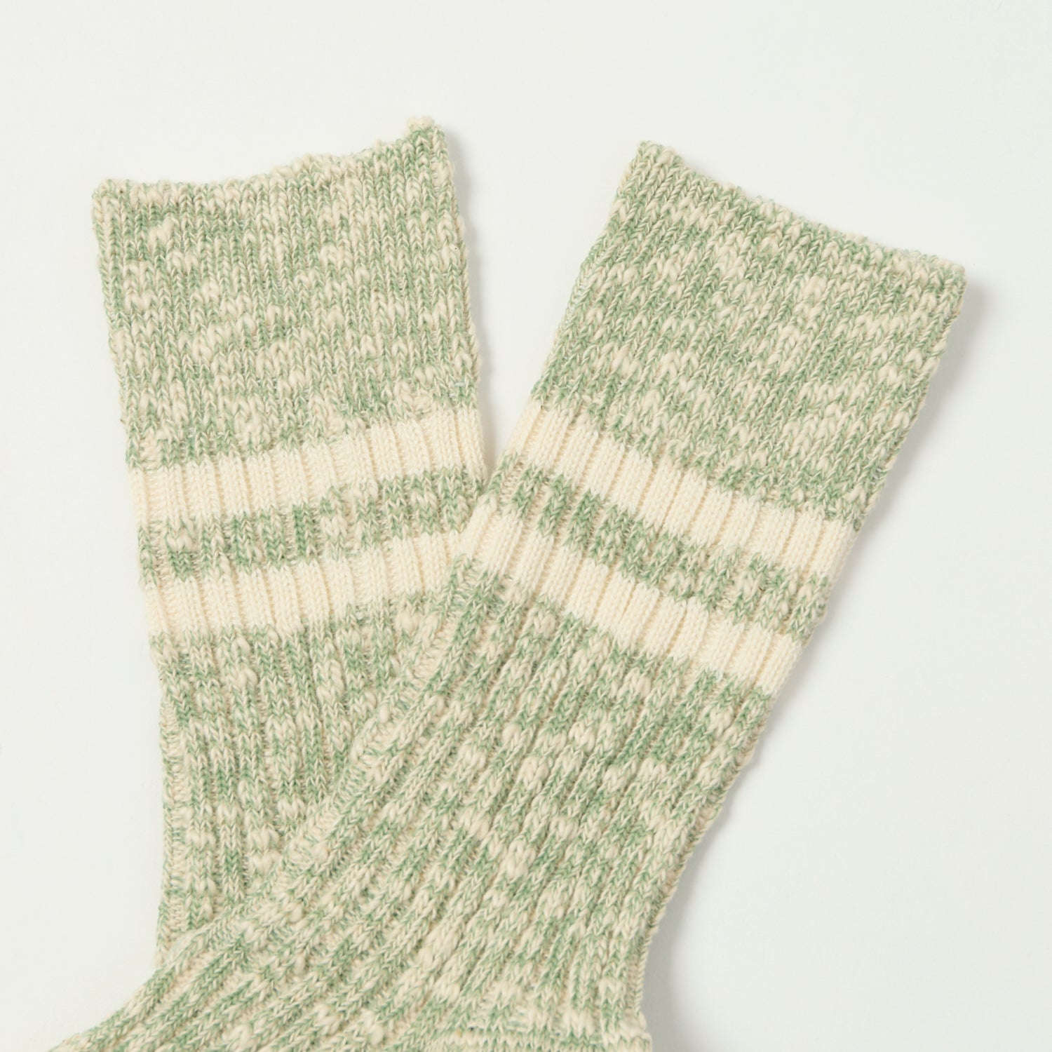RoToTo Organic Cotton Slub Stripe Sock - Light Green